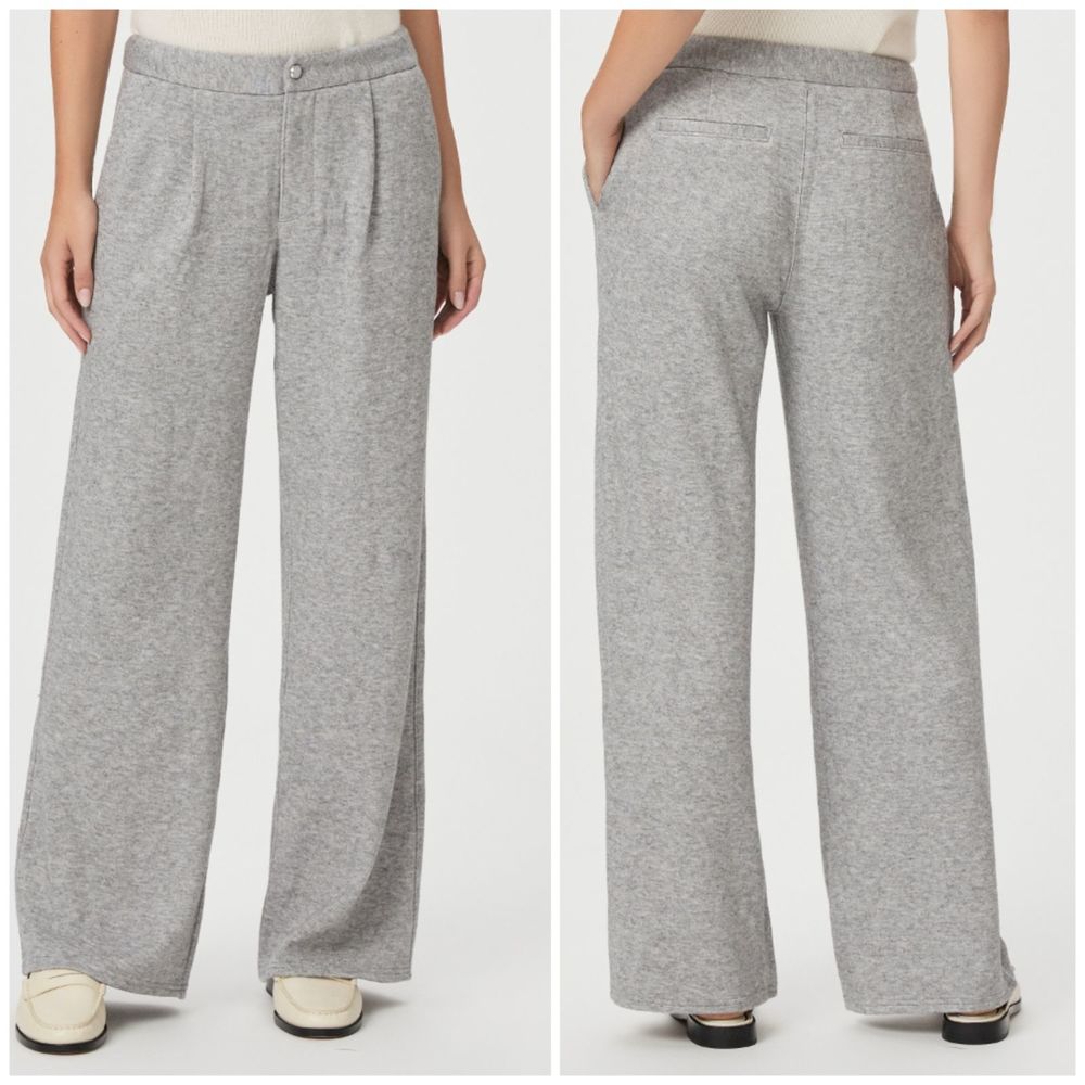 Paige Kara Pants Size 10 Heather Grey Wide Leg Drape Button Waistband Trousers